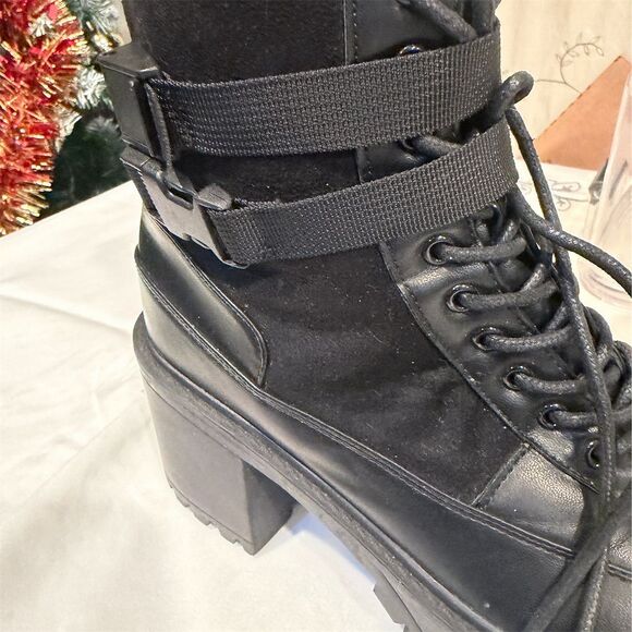 French connection  Women's Black Chunky Platform Boots Size 9 Lace & Buckle - Picture 11 of 12